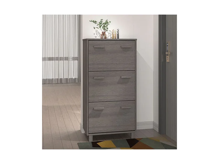 Armoire à chaussures en pin massif Verla L 60x117 - Format Pratique-Couleur Gris