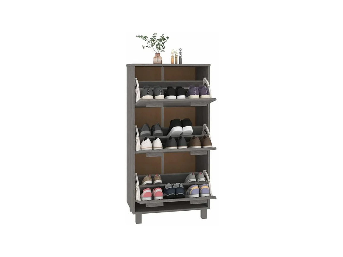 Armoire à chaussures en pin massif Verla L 60x117 - Format Pratique-Couleur Gris
