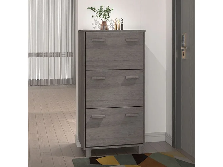 Armoire à chaussures en pin massif Verla L 60x117 - Format Pratique-Couleur Gris