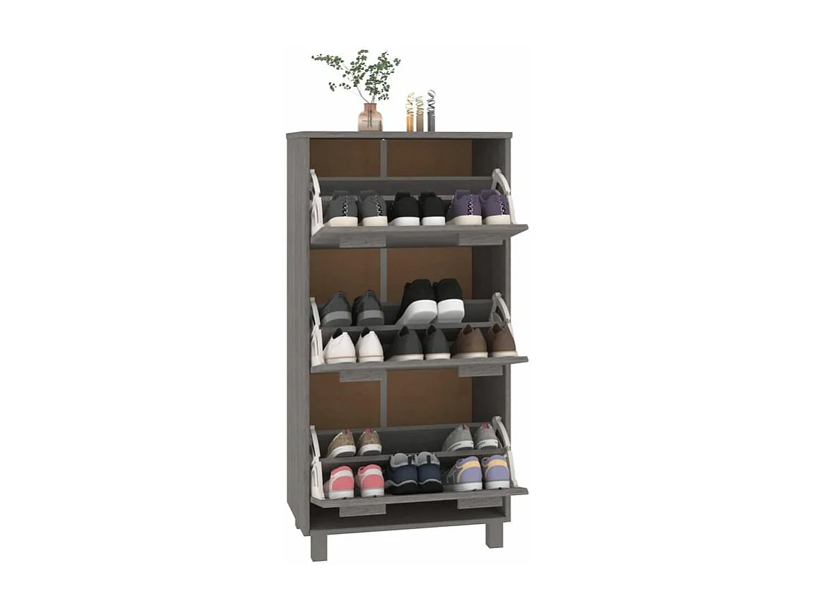 Armoire à chaussures en pin massif Verla L 60x117 - Format Pratique-Couleur Gris