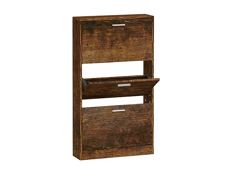 Armoire à chaussures en bois Puerto L59xH108xP17 – 3 portes rabattables-Couleur Marron fumé