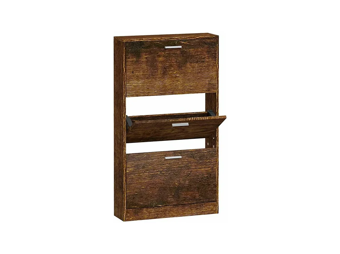 Armoire à chaussures en bois Puerto L59xH108xP17 – 3 portes rabattables-Couleur Marron fumé