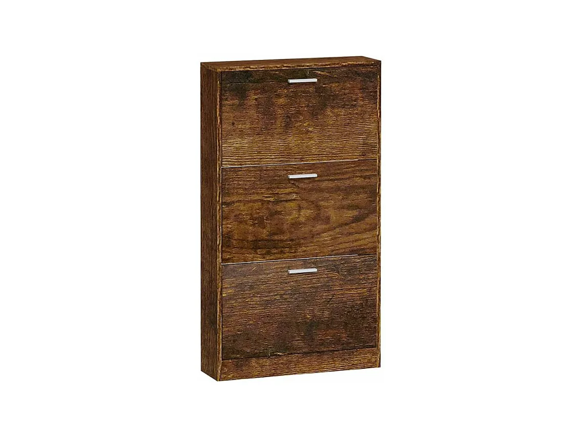 Armoire à chaussures en bois Puerto L59xH108xP17 – 3 portes rabattables-Couleur Marron fumé