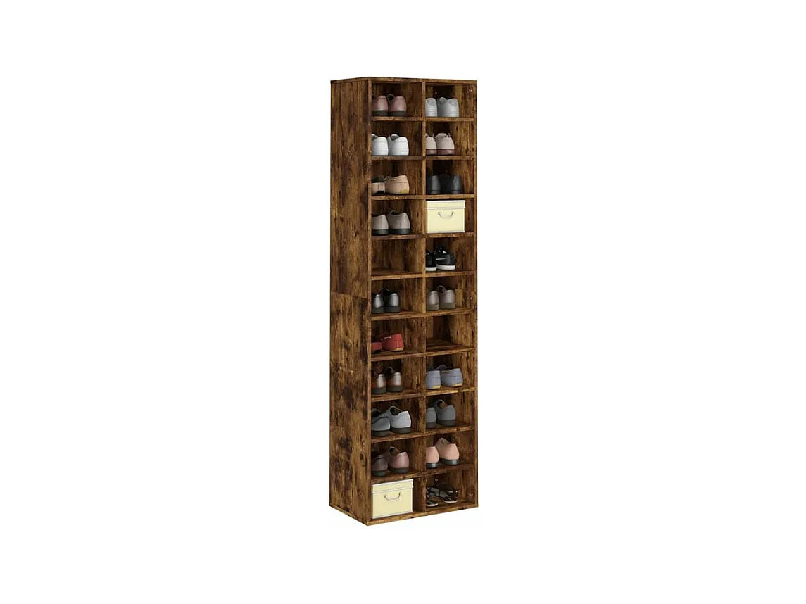 Étagère haute à chaussures en bois Nikita L 54 x H 183cm - Rangement 6 niveaux-Couleur Marron fumé