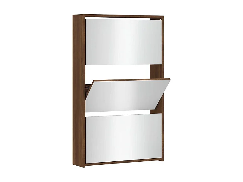 Armoire à chaussures 3 portes rabattables avec miroir Ranka H 102cm – Design moderne et élégant-Couleur Chêne brun