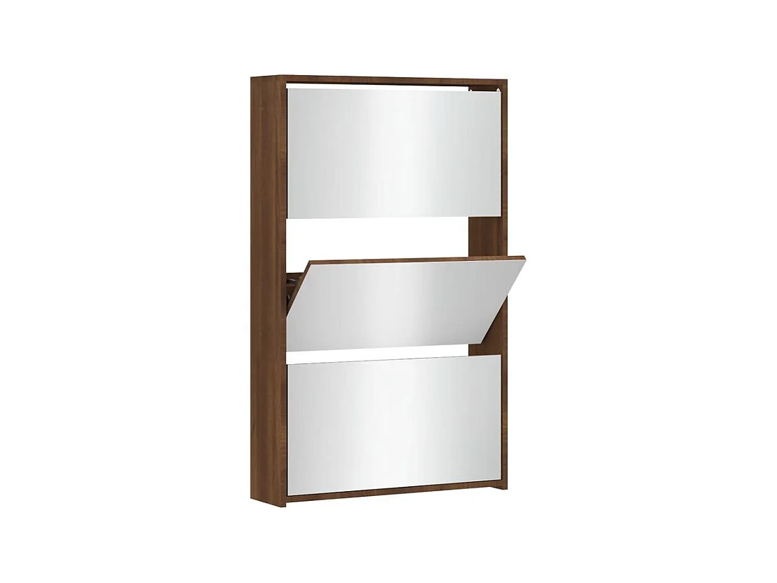 Armoire à chaussures 3 portes rabattables avec miroir Ranka H 102cm – Design moderne et élégant-Couleur Chêne brun
