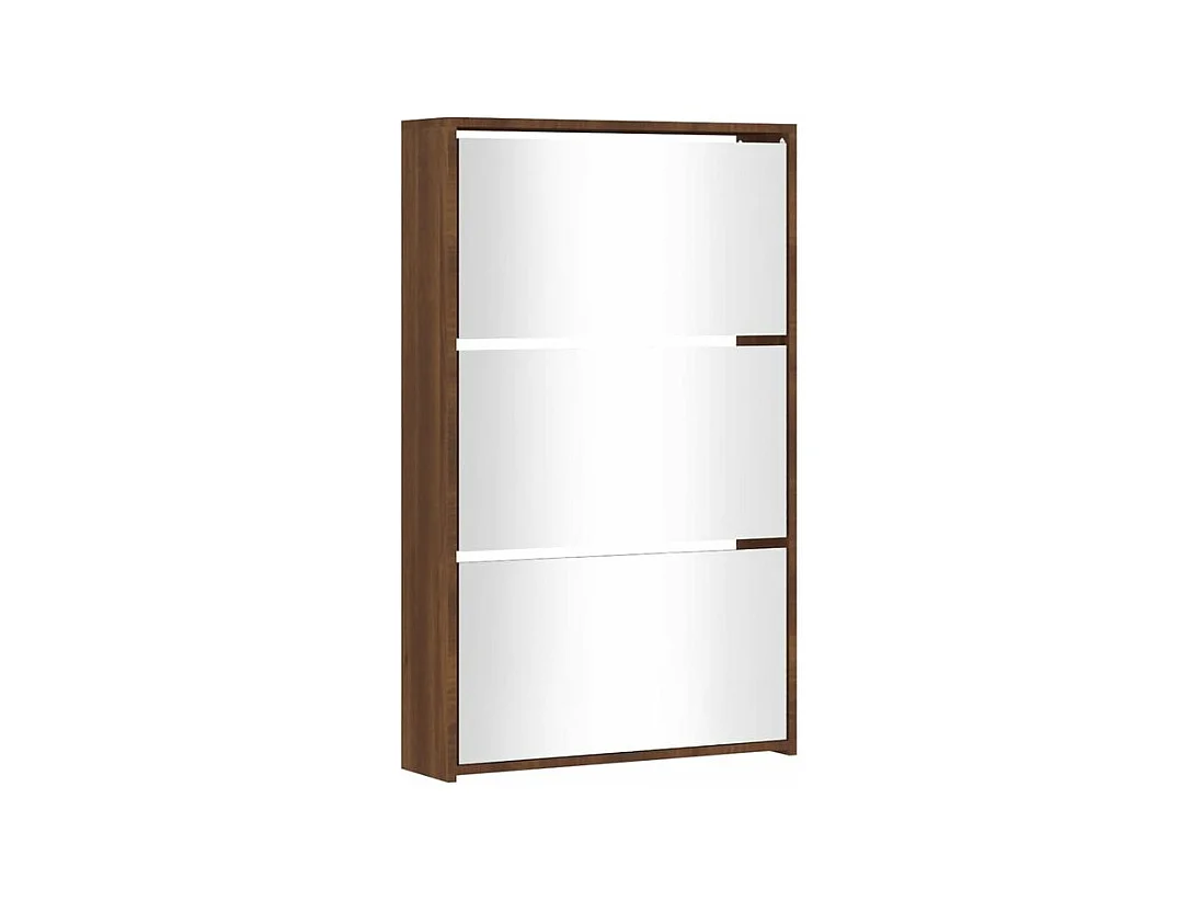 Armoire à chaussures 3 portes rabattables avec miroir Ranka H 102cm – Design moderne et élégant-Couleur Chêne brun