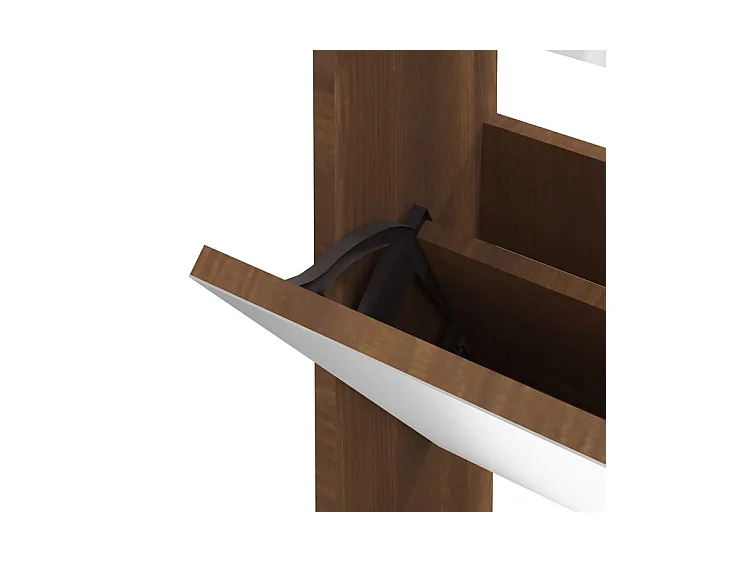 Armoire à chaussures 3 portes rabattables avec miroir Ranka H 102cm – Design moderne et élégant-Couleur Chêne brun