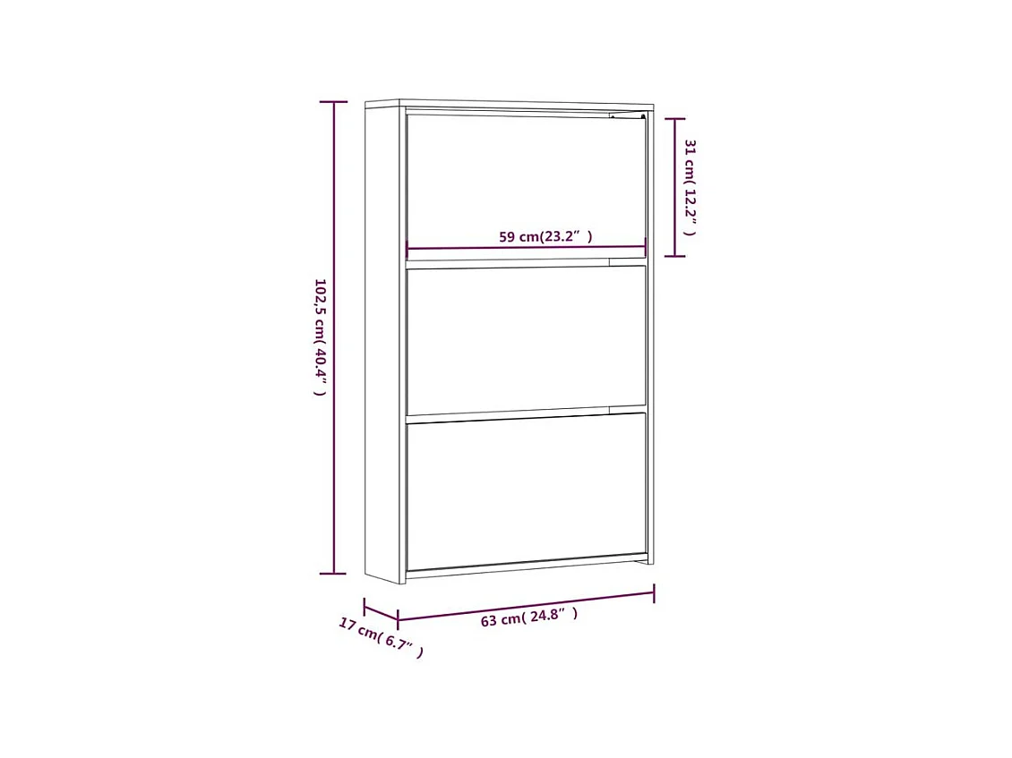 Armoire à chaussures 3 portes rabattables avec miroir Ranka H 102cm – Design moderne et élégant-Couleur Chêne brun