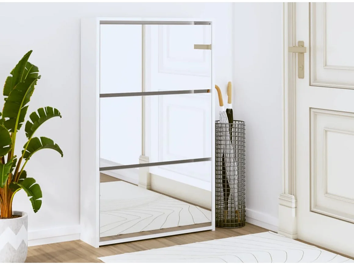 Armoire à chaussures 3 portes rabattables avec miroir Ranka H 102cm – Design moderne et élégant-Couleur Chêne brun