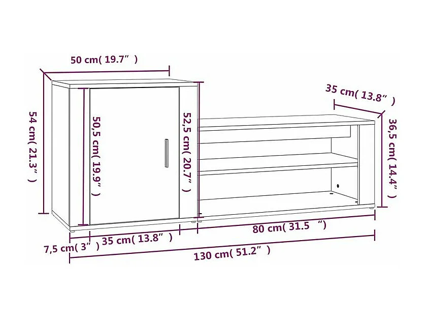Armoire à chaussures Sonoma gris 130x35x54 Bois d'ingénierie