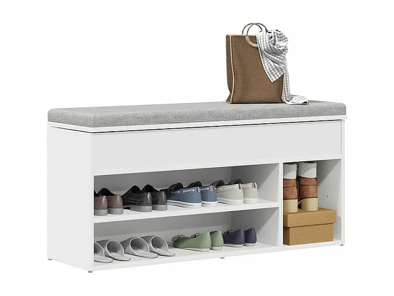 Banc à chaussures blanc 102x30,5x45 bois d'ingénierie
