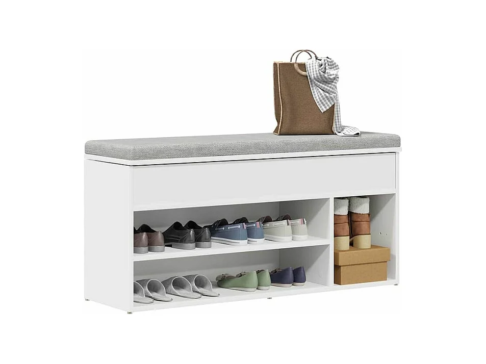 Banc à chaussures blanc 102x30,5x45 bois d'ingénierie