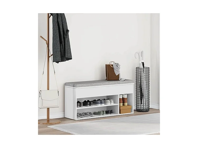 Banc à chaussures blanc 102x30,5x45 bois d'ingénierie