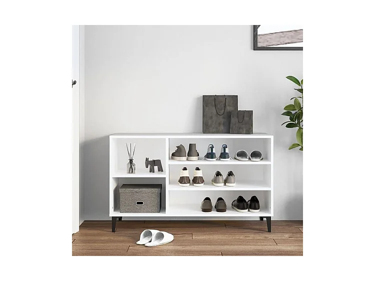 Meuble à chaussures Briko – Style et rangement optimal-Couleur Blanc-Modèle de pieds Noir fin