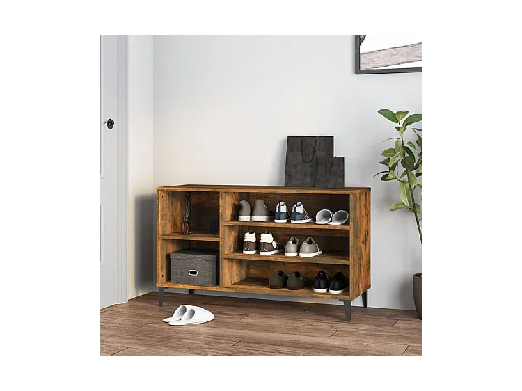 Meuble à chaussures Briko – Style et rangement optimal-Couleur Chêne brun-Modèle de pieds Noir fin