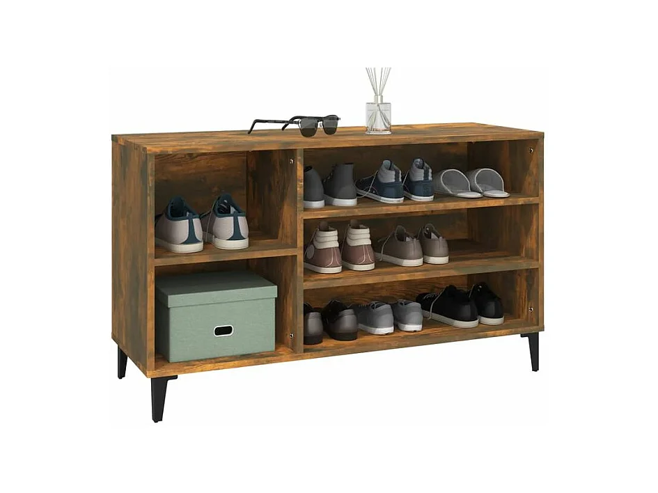 Meuble à chaussures Briko – Style et rangement optimal-Couleur Chêne brun-Modèle de pieds Noir fin