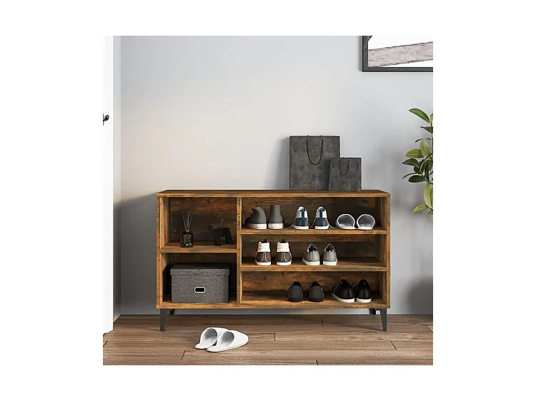 Meuble à chaussures Briko – Style et rangement optimal-Couleur Chêne brun-Modèle de pieds Noir fin