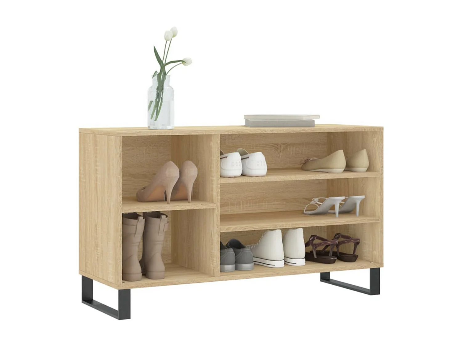 Meuble à chaussures Briko – Style et rangement optimal-Couleur Chêne brun-Modèle de pieds Noir fin