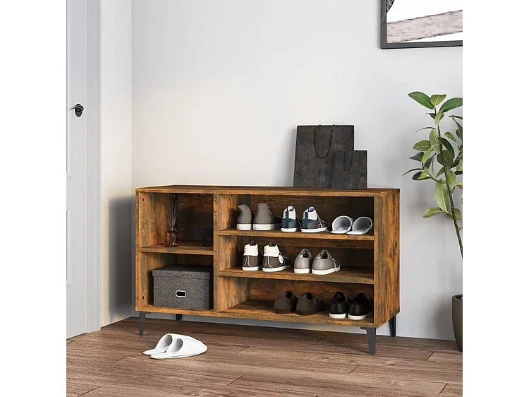 Meuble à chaussures Briko – Style et rangement optimal-Couleur Chêne brun-Modèle de pieds Noir fin