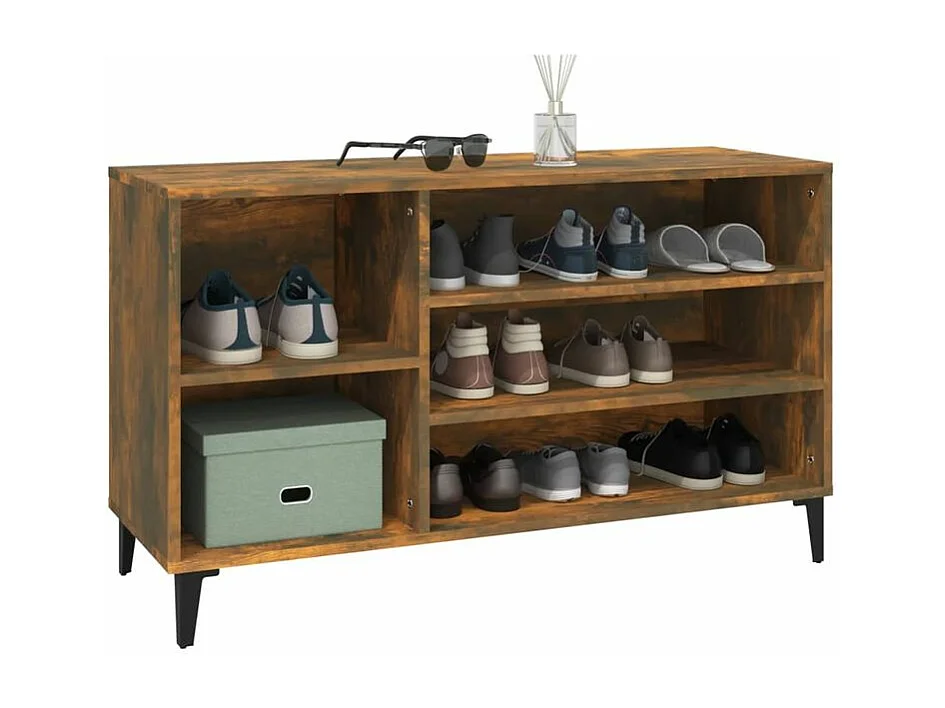 Meuble à chaussures Briko – Style et rangement optimal-Couleur Chêne brun-Modèle de pieds Noir fin