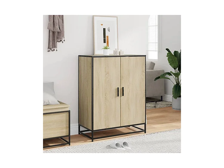 Armoire à chaussures chêne sonoma bois d'ingénierie et métal