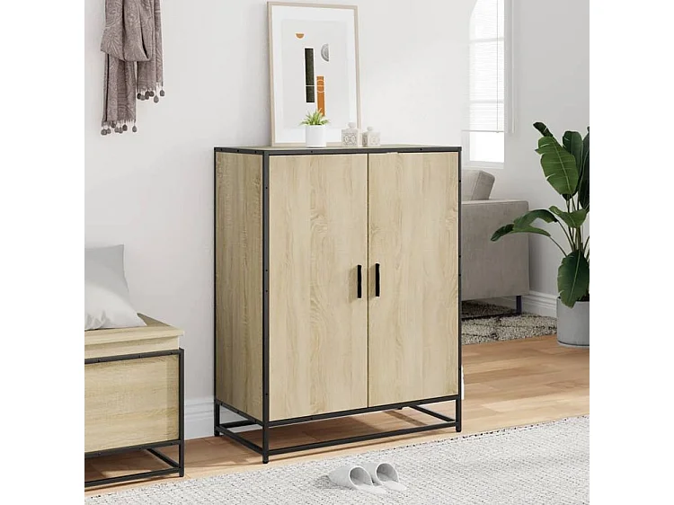 Armoire à chaussures chêne sonoma bois d'ingénierie et métal