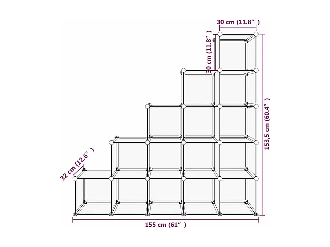 Cubes de rangement 15 pcs Noir PP