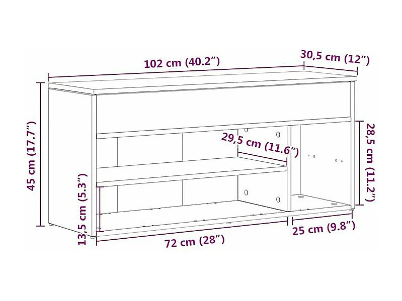Banc à chaussures vieux bois 102x30,5x45 bois d'ingénierie