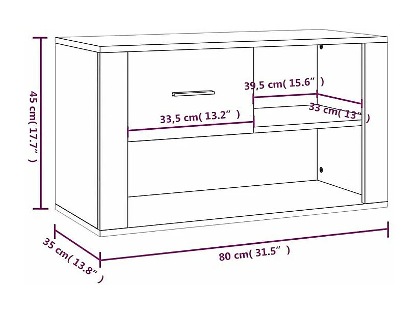 Armoire à chaussures Chêne fumé 80x35x45 Bois d'ingénierie
