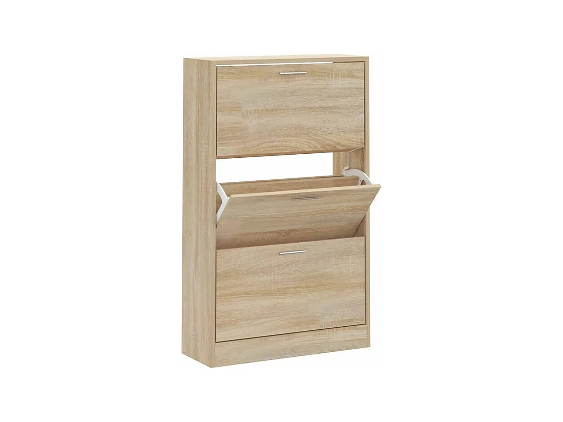Armoire à chaussures en bois Puerto L63xH103xP24 – 3 portes rabattables-Couleur Chêne clair