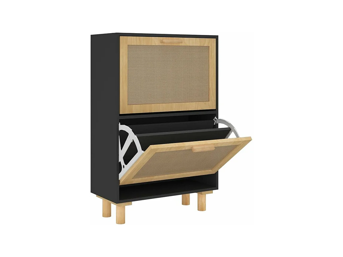 Armoire à chaussures en bois er rotin Viba L 52 x H 80cm - Style tendance-Couleur Noir