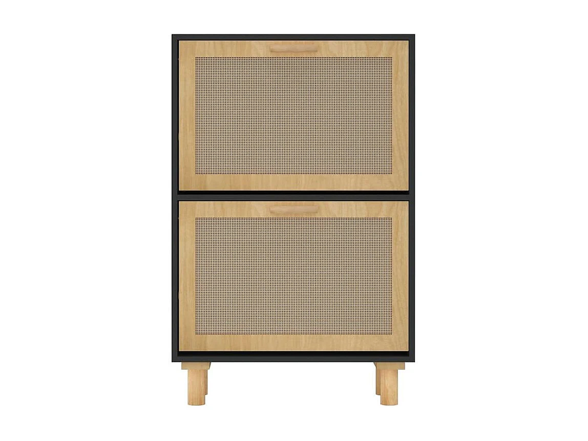 Armoire à chaussures en bois er rotin Viba L 52 x H 80cm - Style tendance-Couleur Noir