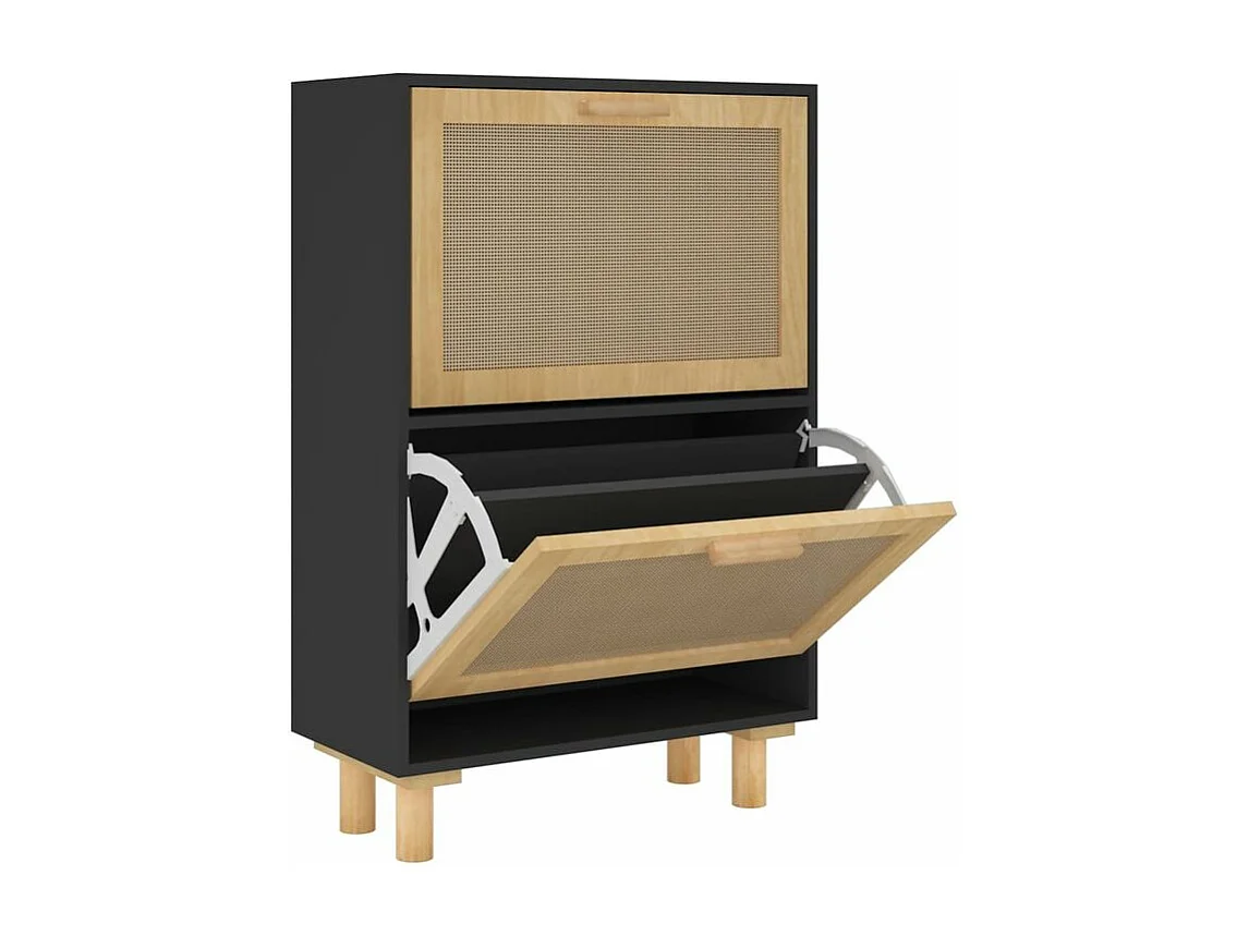 Armoire à chaussures en bois er rotin Viba L 52 x H 80cm - Style tendance-Couleur Noir