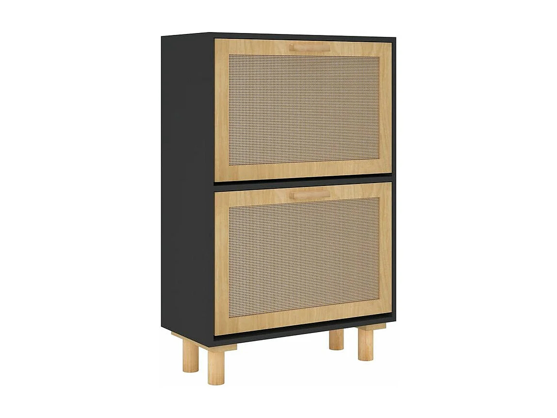 Armoire à chaussures en bois er rotin Viba L 52 x H 80cm - Style tendance-Couleur Noir