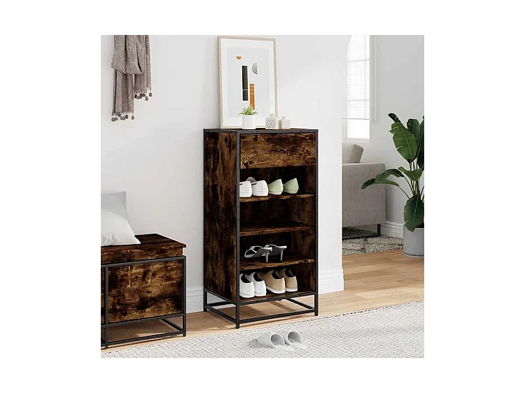 Étagère à chaussures chêne fumé 48x38x97,5 bois d'ingénierie