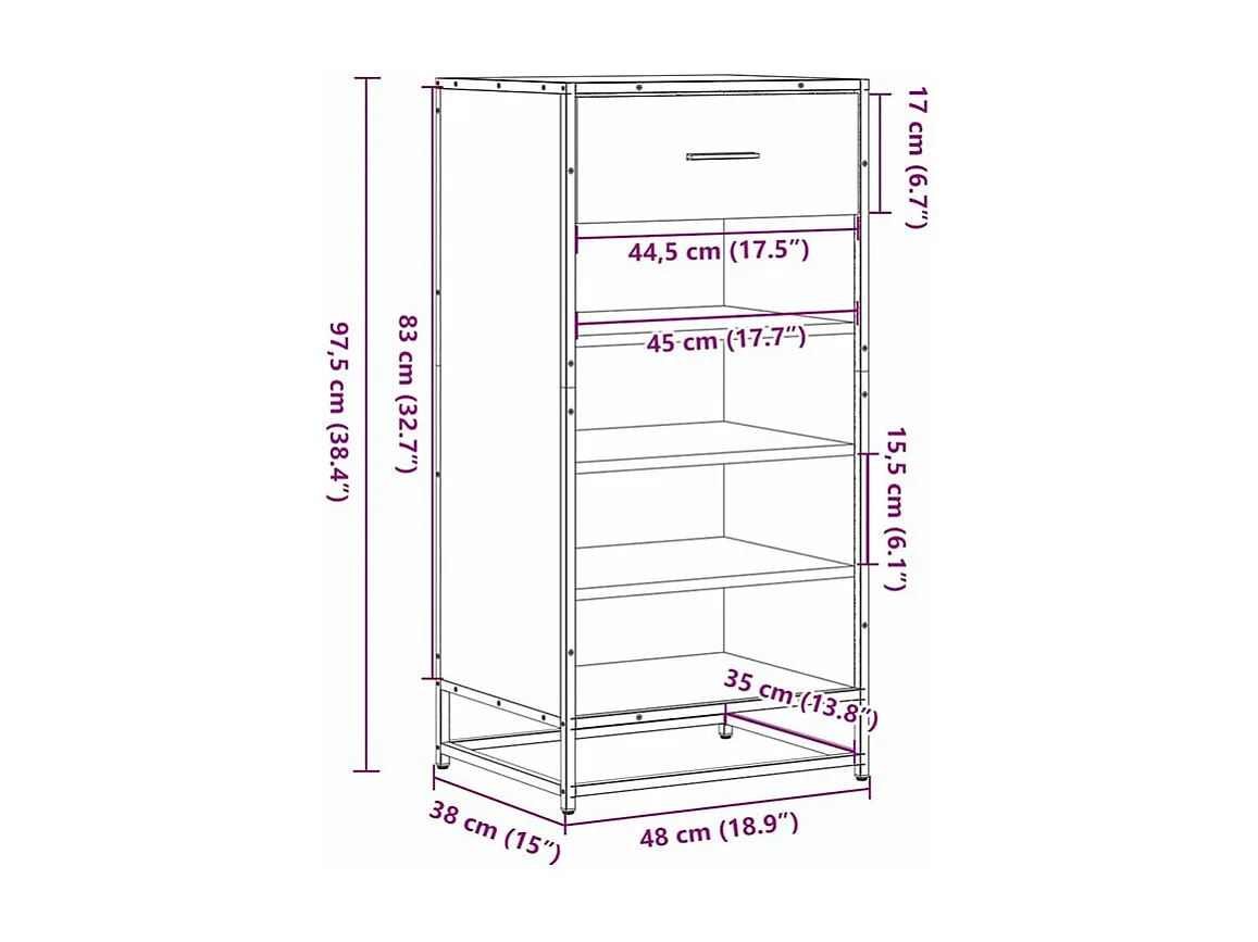 Étagère à chaussures chêne fumé 48x38x97,5 bois d'ingénierie