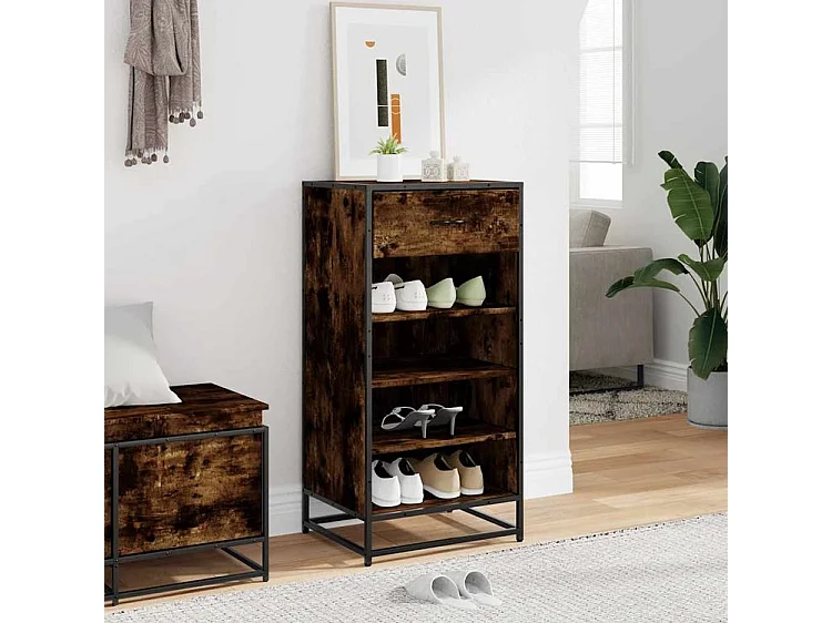 Étagère à chaussures chêne fumé 48x38x97,5 bois d'ingénierie