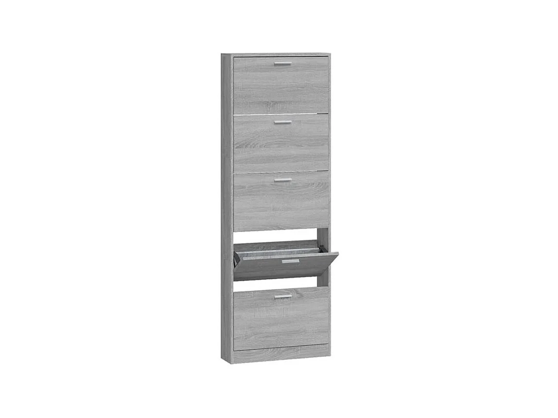 Armoire à chaussures en bois Puerto L59xH169xP17 – 5 portes rabattables-Couleur Chêne gris