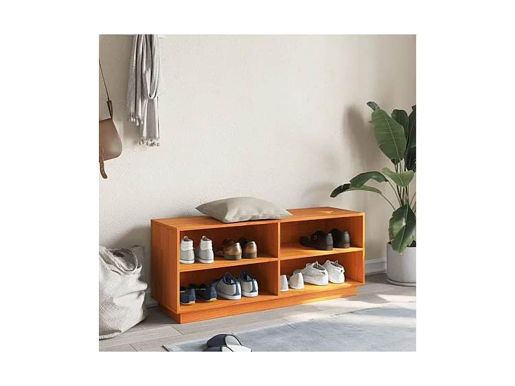 Armoire à chaussures cire marron 110x34x45 bois pin massif