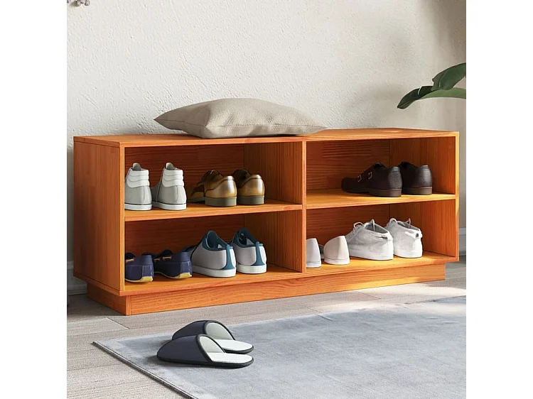 Armoire à chaussures cire marron 110x34x45 bois pin massif