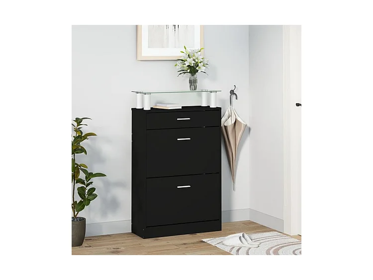 Armoire à chaussures Noir 63x24x104 Bois d'ingénierie