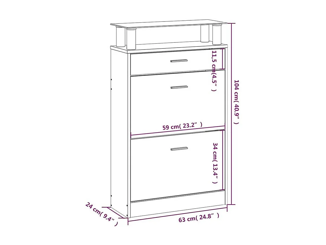 Armoire à chaussures Noir 63x24x104 Bois d'ingénierie