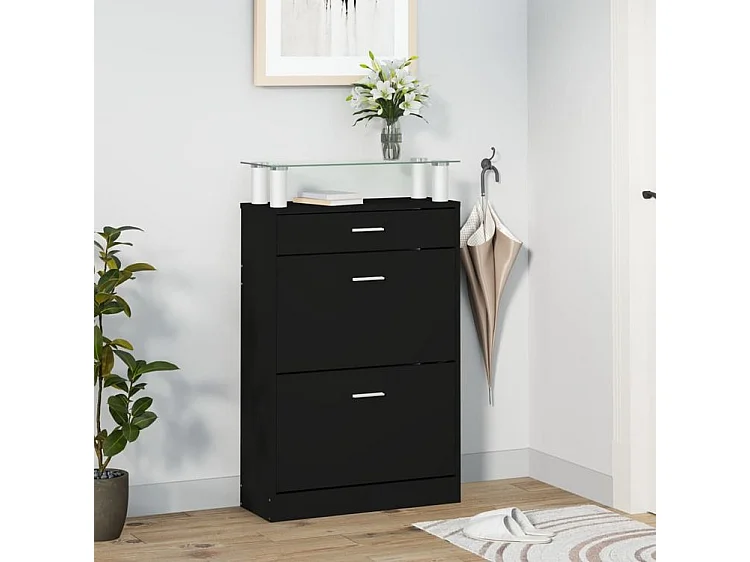 Armoire à chaussures Noir 63x24x104 Bois d'ingénierie