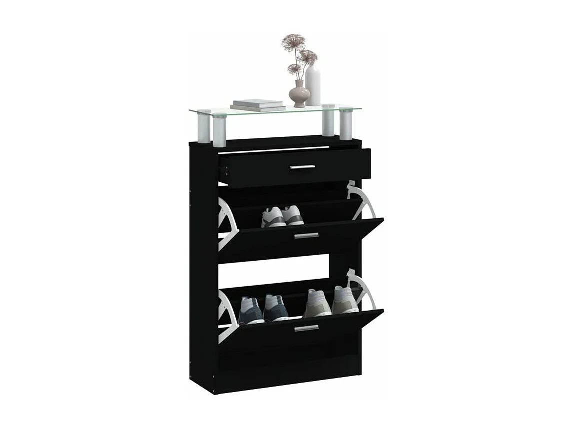 Armoire à chaussures Noir 63x24x104 Bois d'ingénierie