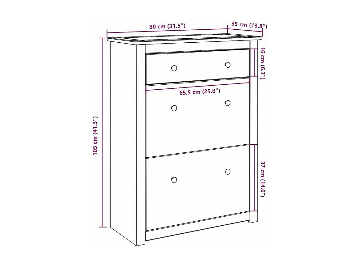 Armoire à chaussures Panama 80x35x105 bois de pin massif