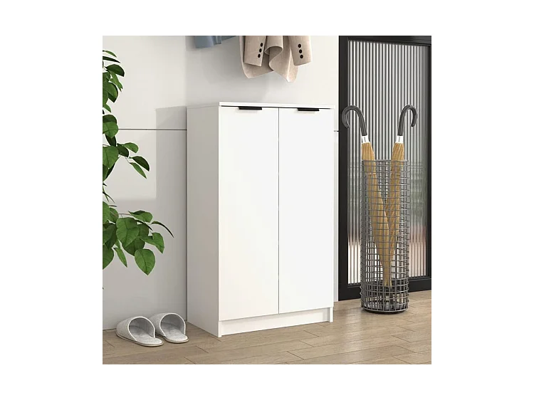 Armoire à chaussures multifonction avec petite penderie L59xP35xH100 - Simplicité et Solidité-Couleur Blanc