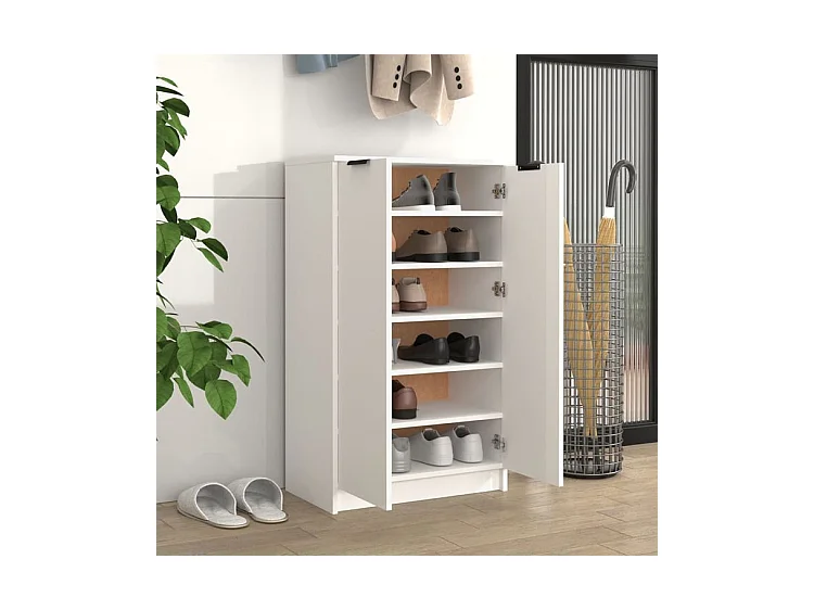 Armoire à chaussures multifonction avec petite penderie L59xP35xH100 - Simplicité et Solidité-Couleur Blanc