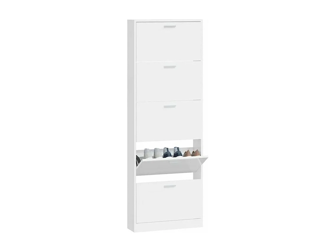 Armoire à chaussures en bois Puerto L59xH169xP17 – 5 portes rabattables-Couleur Blanc brillant