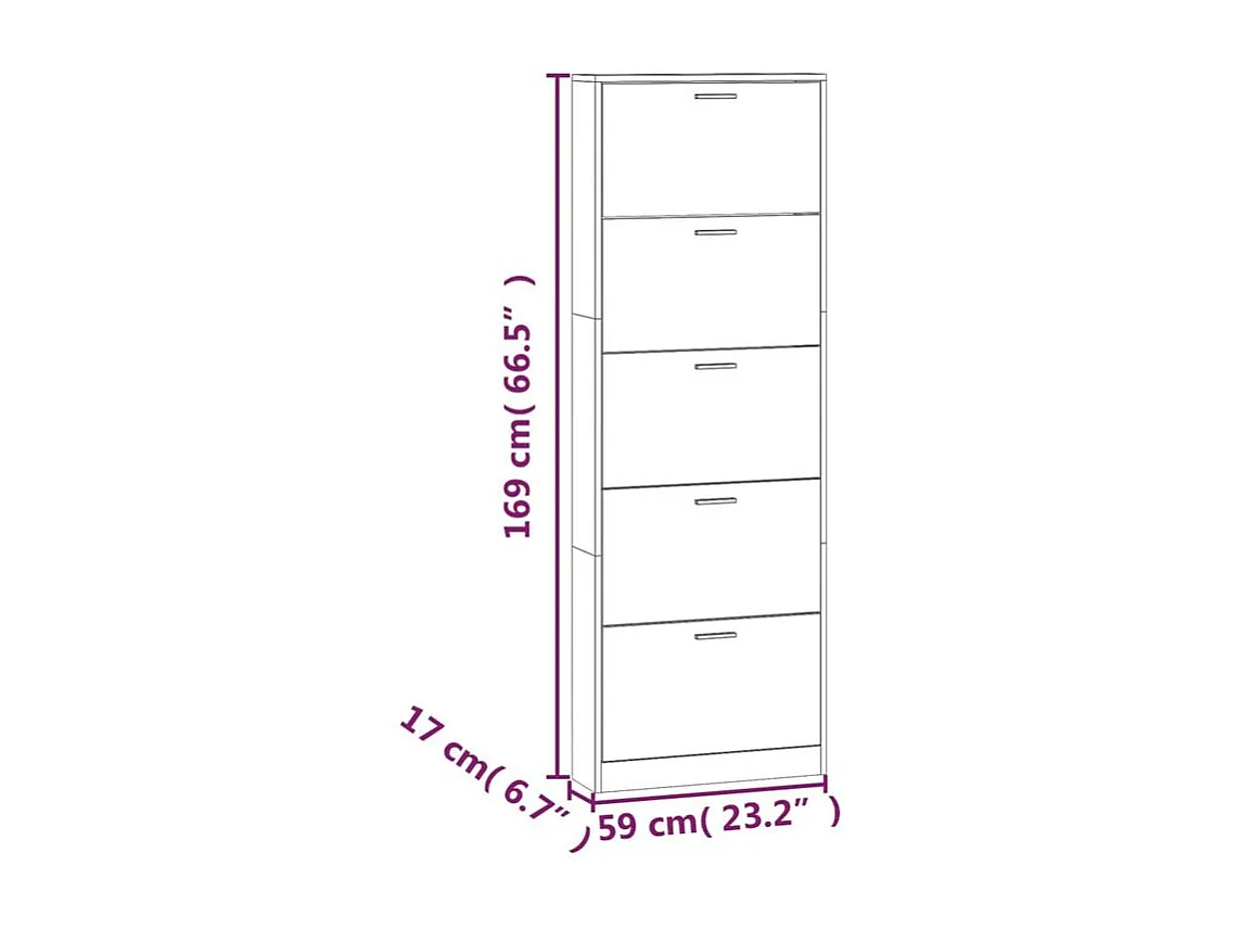 Armoire à chaussures en bois Puerto L59xH169xP17 – 5 portes rabattables-Couleur Blanc brillant